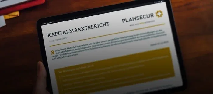 Der Plansecur-Kapitalmarktbericht auf einem Tablet